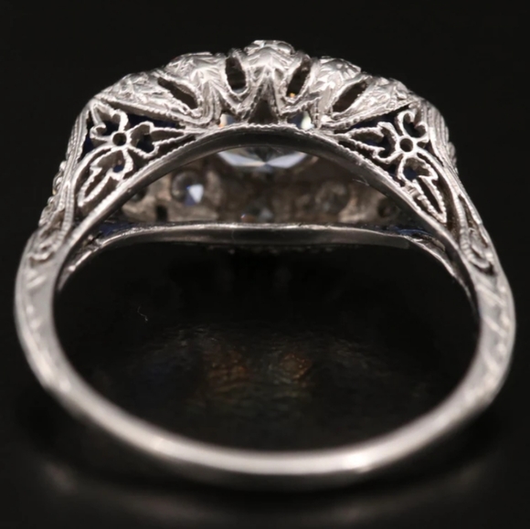 Platinum Art Deco Sapphire Diamond Cubic Zirconia - Picture 2 of 12